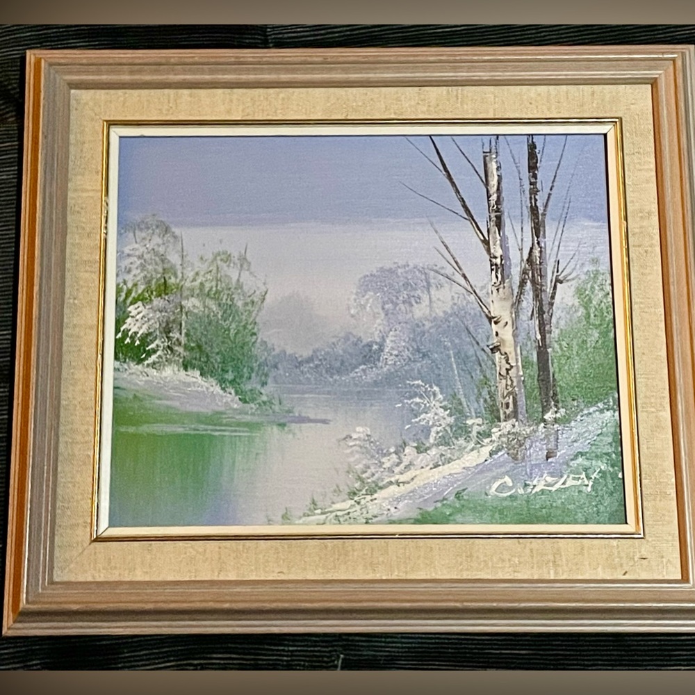 Painting Signed Original Artwork Scenic Waterway Forest Vintage Wall Art Decor